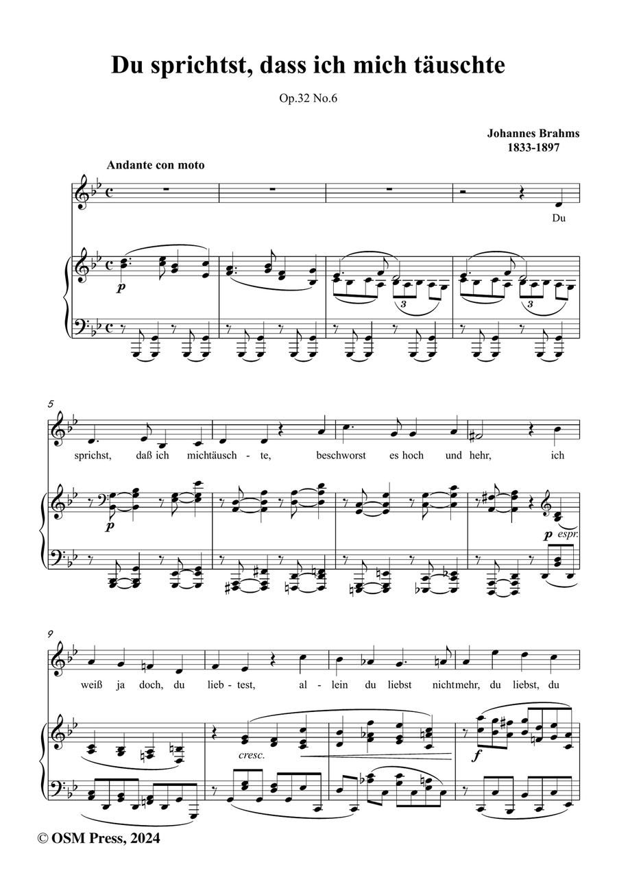 Brahms-Du sprichst,dass ich mich tauschte,in g minor Piano, Vocal scores gallery preview page 2
