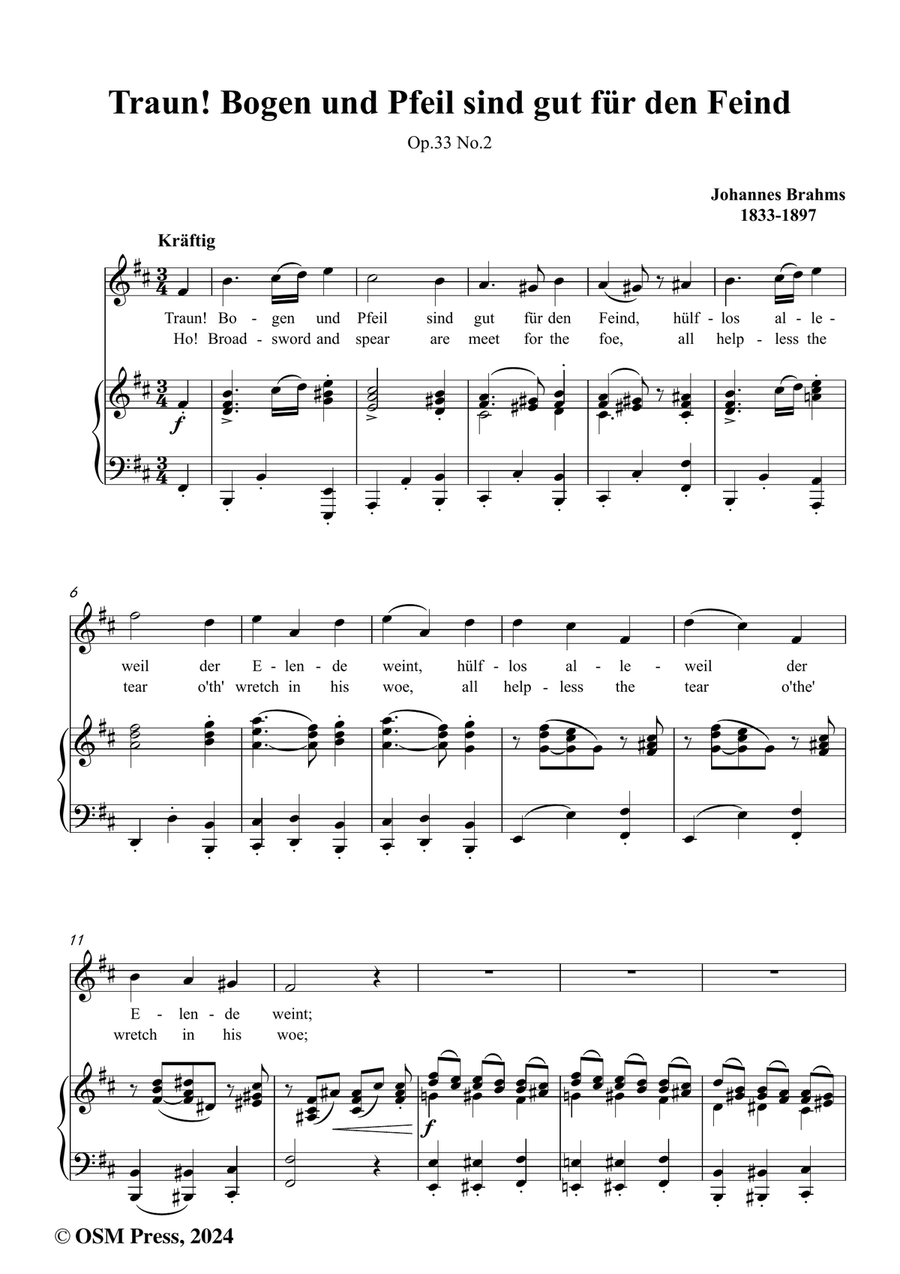Brahms-Traun!Bogen und Pfeil sind gut fur den Feind,in b minor Piano, Vocal scores gallery preview page 2