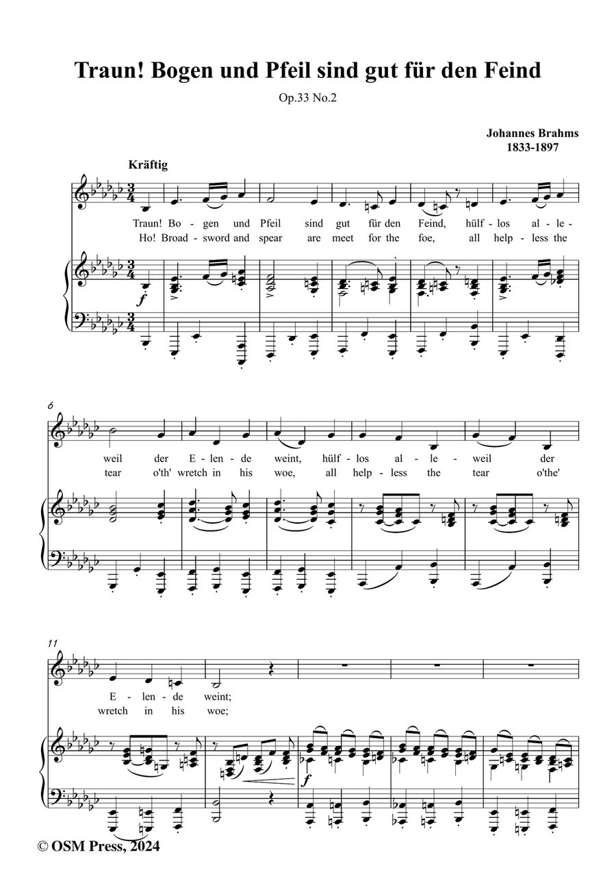 Brahms-Traun!Bogen und Pfeil sind gut fur den Feind,in e flat minor Piano, Vocal scores gallery preview page 2