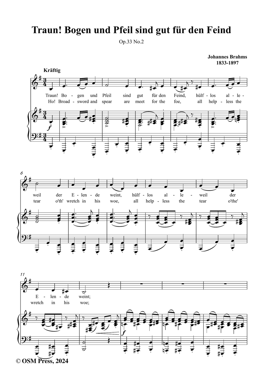 Brahms-Traun!Bogen und Pfeil sind gut fur den Feind,in e minor Piano, Vocal scores gallery preview page 2