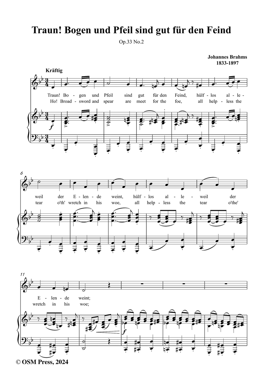 Brahms-Traun!Bogen und Pfeil sind gut fur den Feind,in g minor Piano, Vocal scores gallery preview page 2
