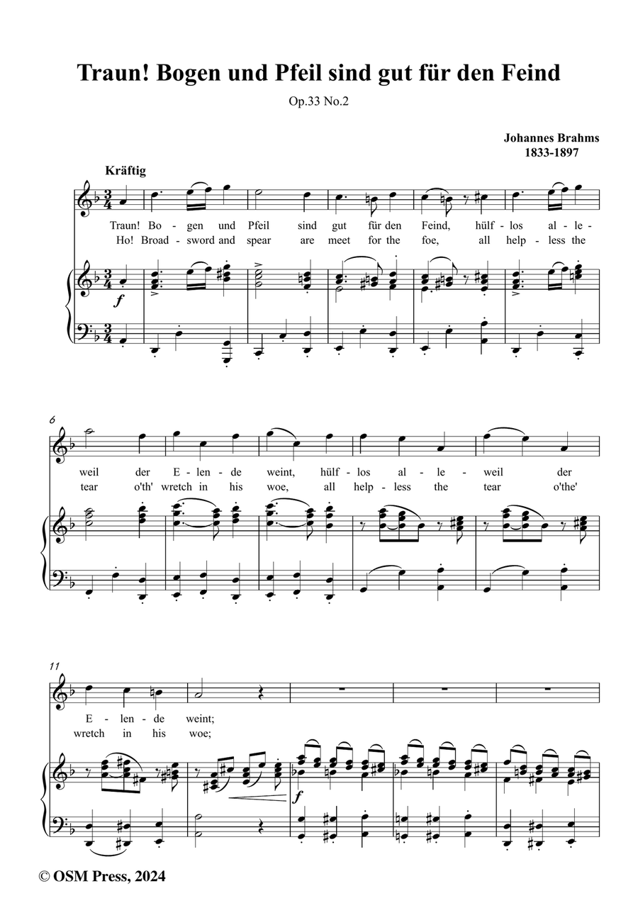 Brahms-Traun!Bogen und Pfeil sind gut fur den Feind,in d minor Piano, Vocal scores gallery preview page 2