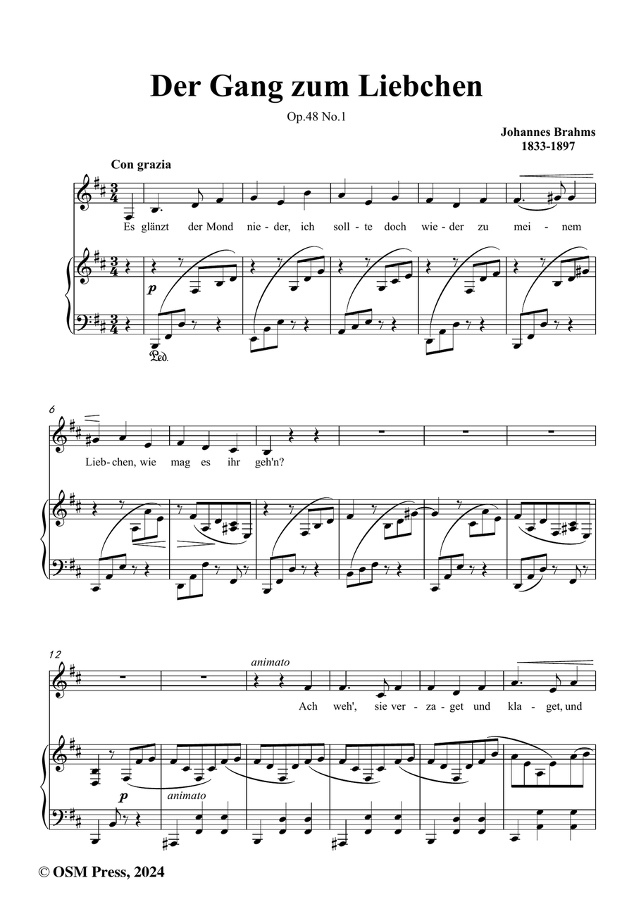 Brahms-Der Gang zum Liebchen,in b minor Piano, Vocal scores gallery preview page 2