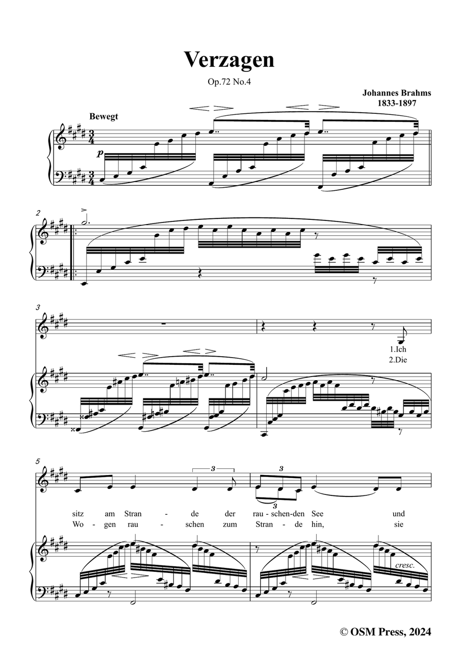 Brahms-Verzagen,in c sharp minor Piano, Vocal scores gallery preview page 3