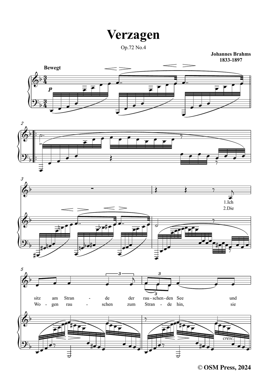 Brahms-Verzagen,in d minor Piano, Vocal scores gallery preview page 3