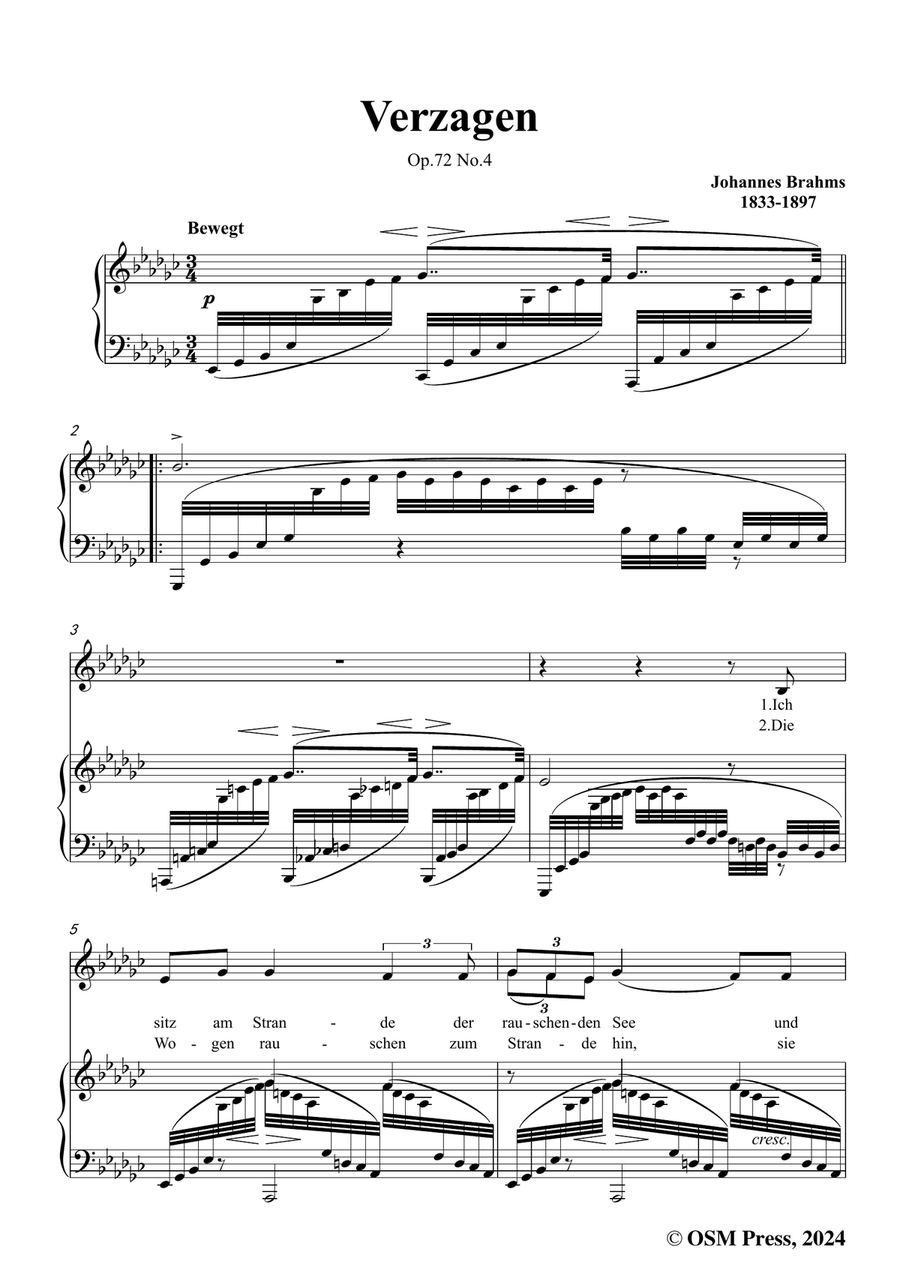 Brahms-Verzagen,in e flat minor Piano, Vocal scores gallery preview page 3