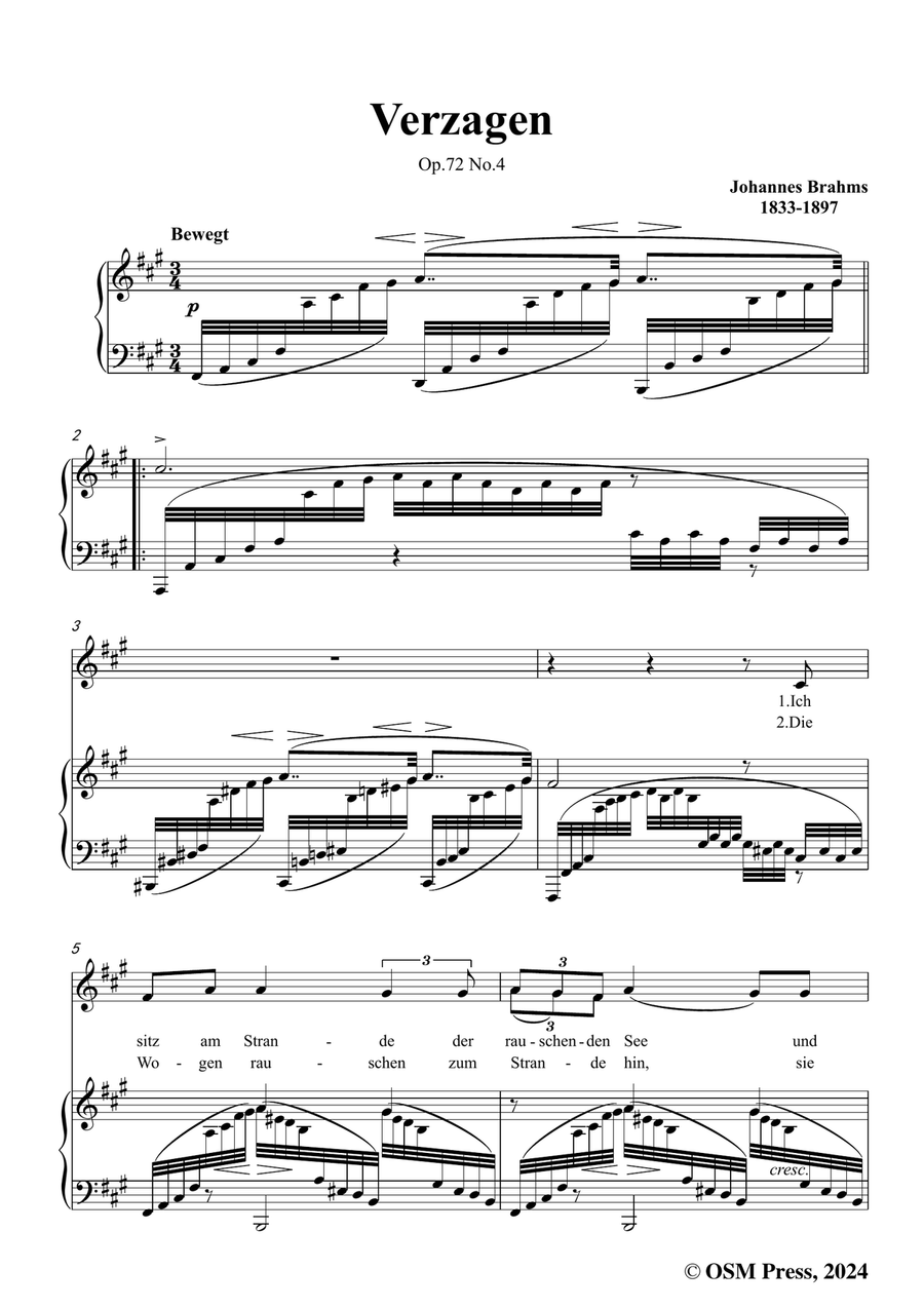 Brahms-Verzagen,in f sharp minor Piano, Vocal scores gallery preview page 3