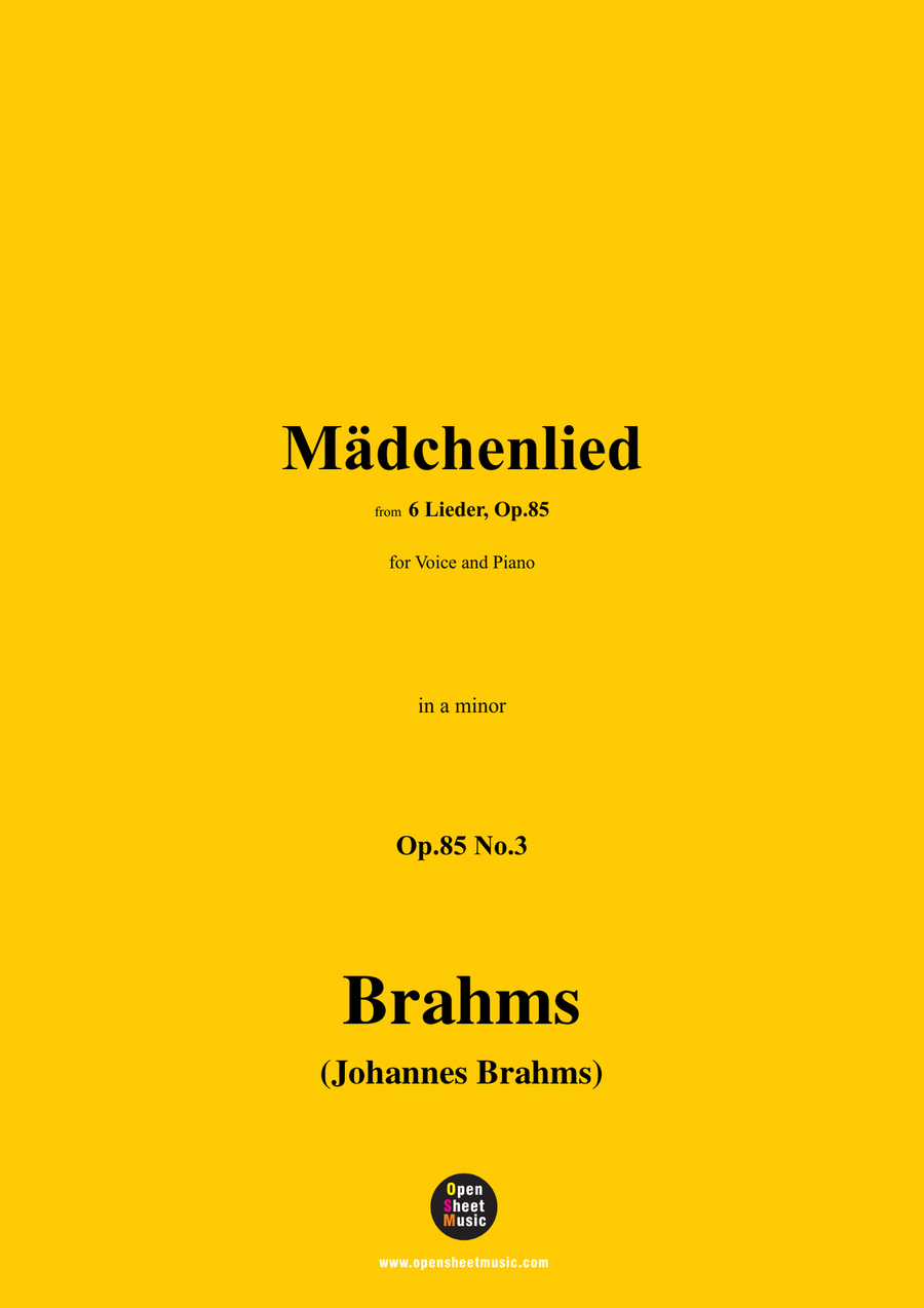 Brahms-Madchenlied, in a minor Piano, Vocal scores gallery preview page 1
