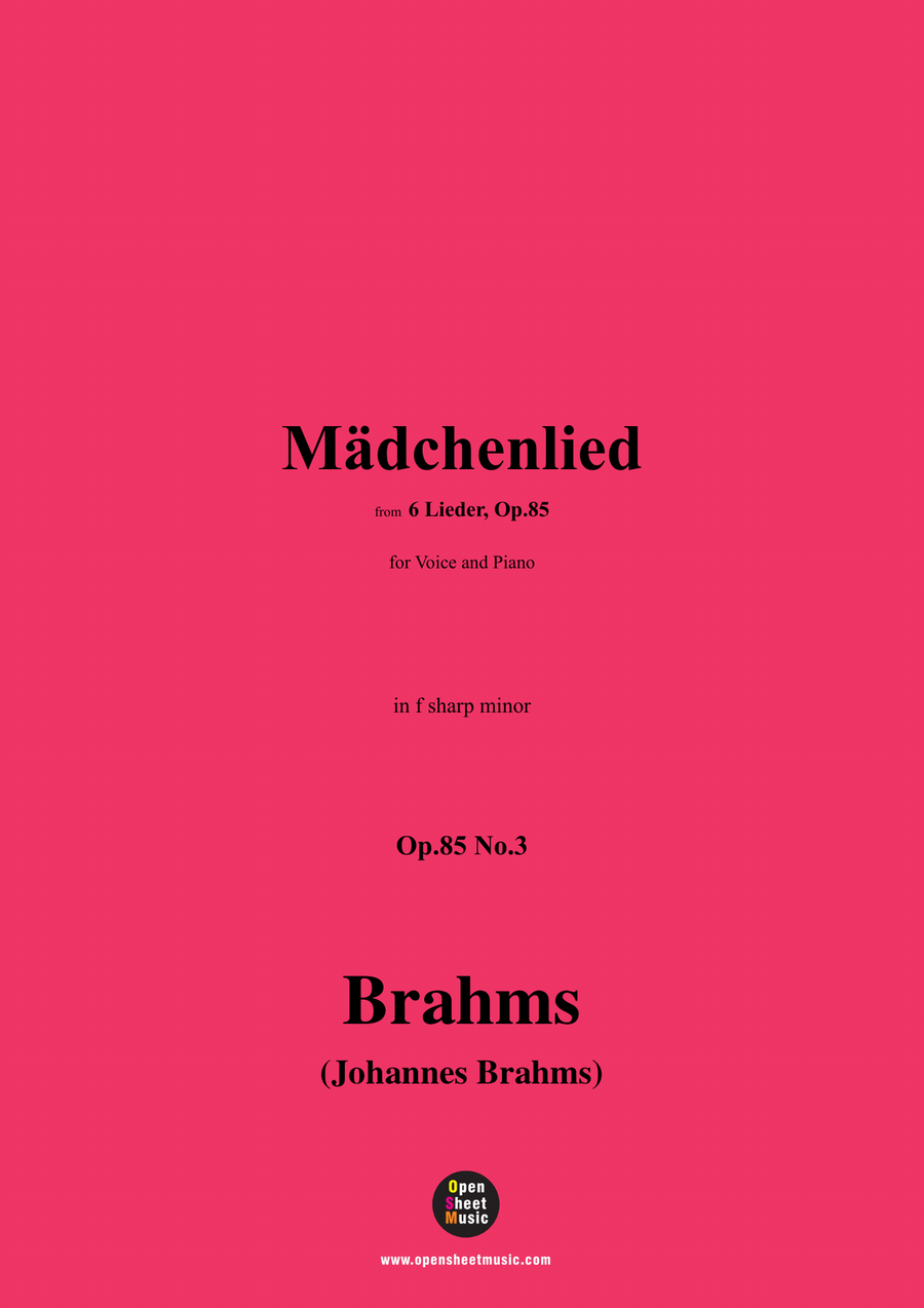 Brahms-Madchenlied,in f sharp minor Piano, Vocal scores gallery preview page 1