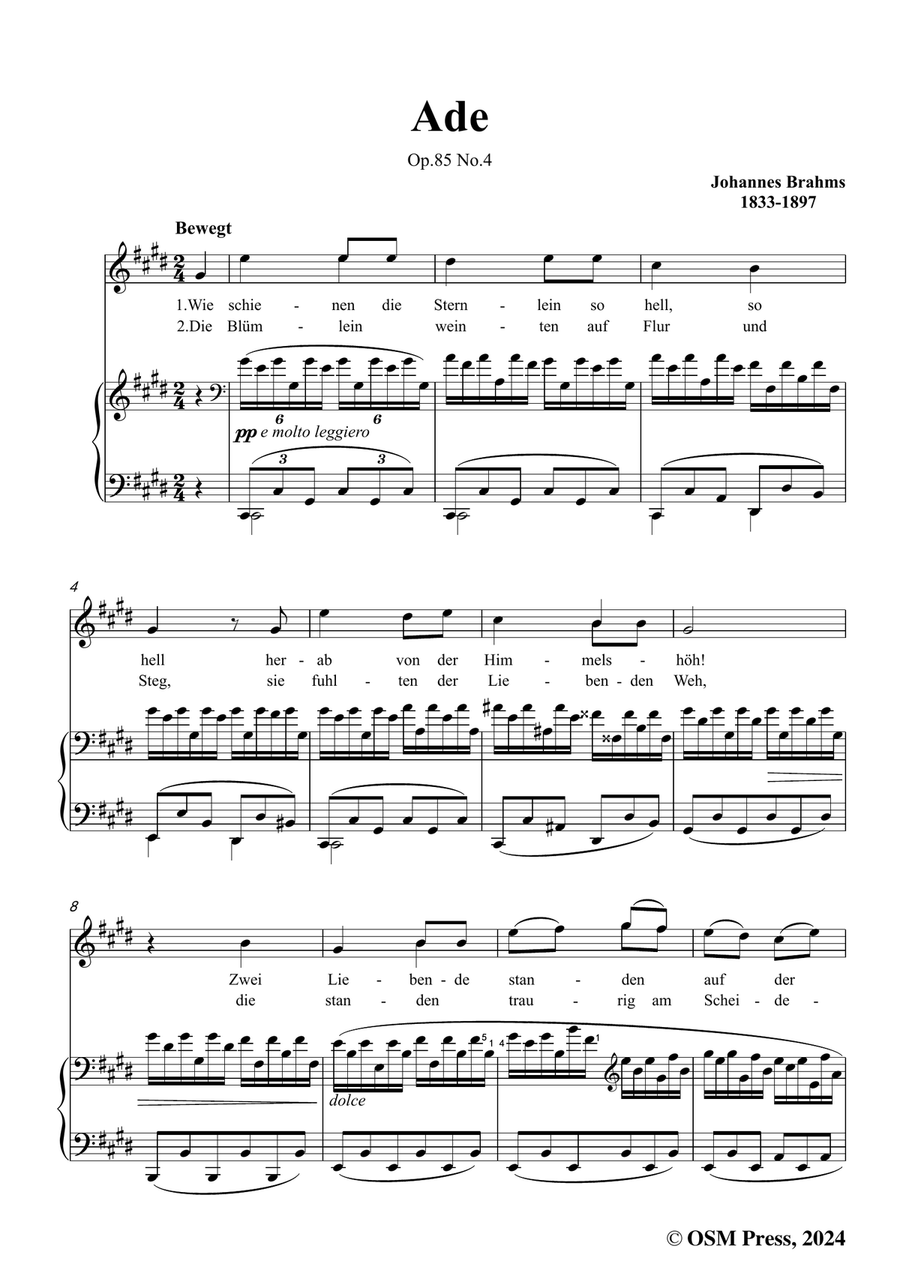 Brahms-Ade,in c sharp minor Piano, Vocal scores gallery preview page 3