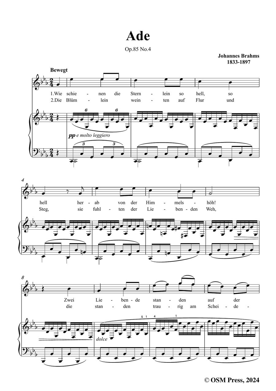 Brahms-Ade,in c minor Piano, Vocal scores gallery preview page 3