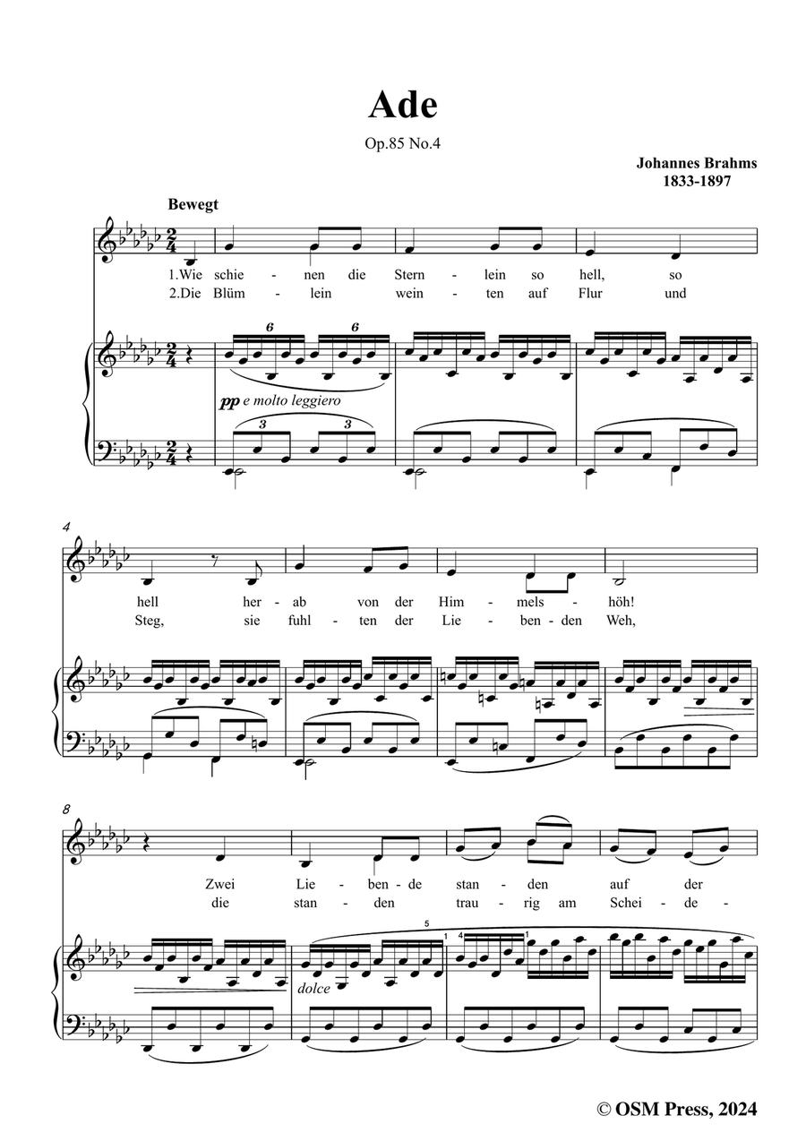 Brahms-Ade,in e flat minor Piano, Vocal scores gallery preview page 3