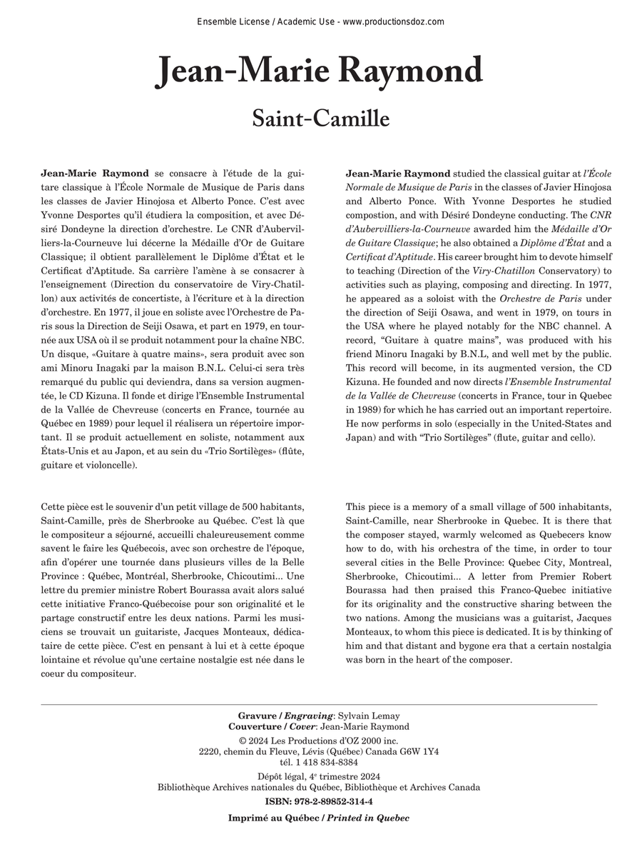 Saint-Camille Classical Guitar scores gallery preview page 1