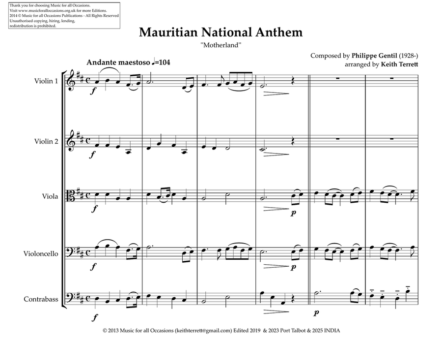 Mauritius National Anthem for String Orchestra String Orchestra scores gallery preview page 2