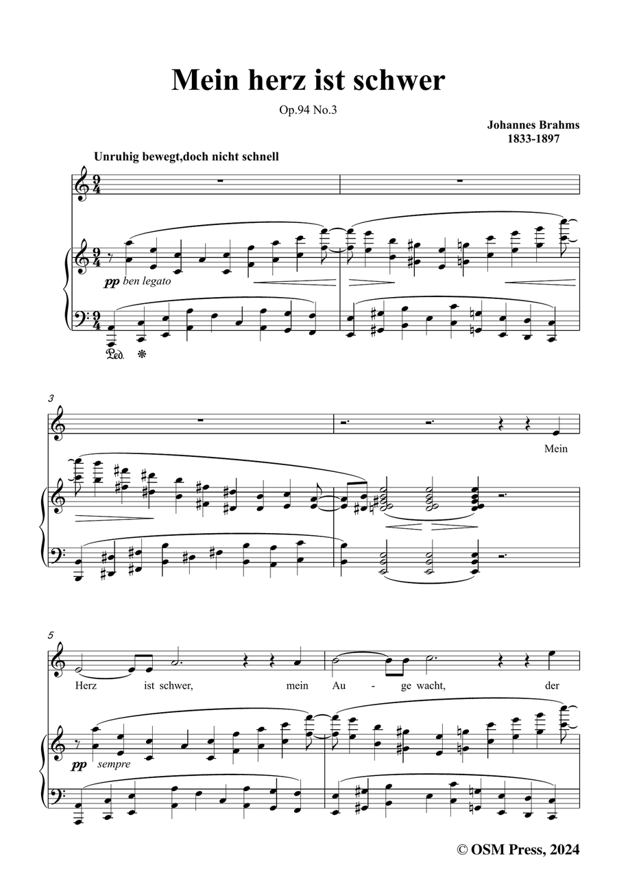 Brahms-Mein herz ist schwer,in a minor Piano, Vocal scores gallery preview page 3