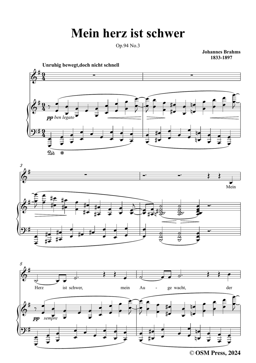 Brahms-Mein herz ist schwer,in e minor Piano, Vocal scores gallery preview page 3