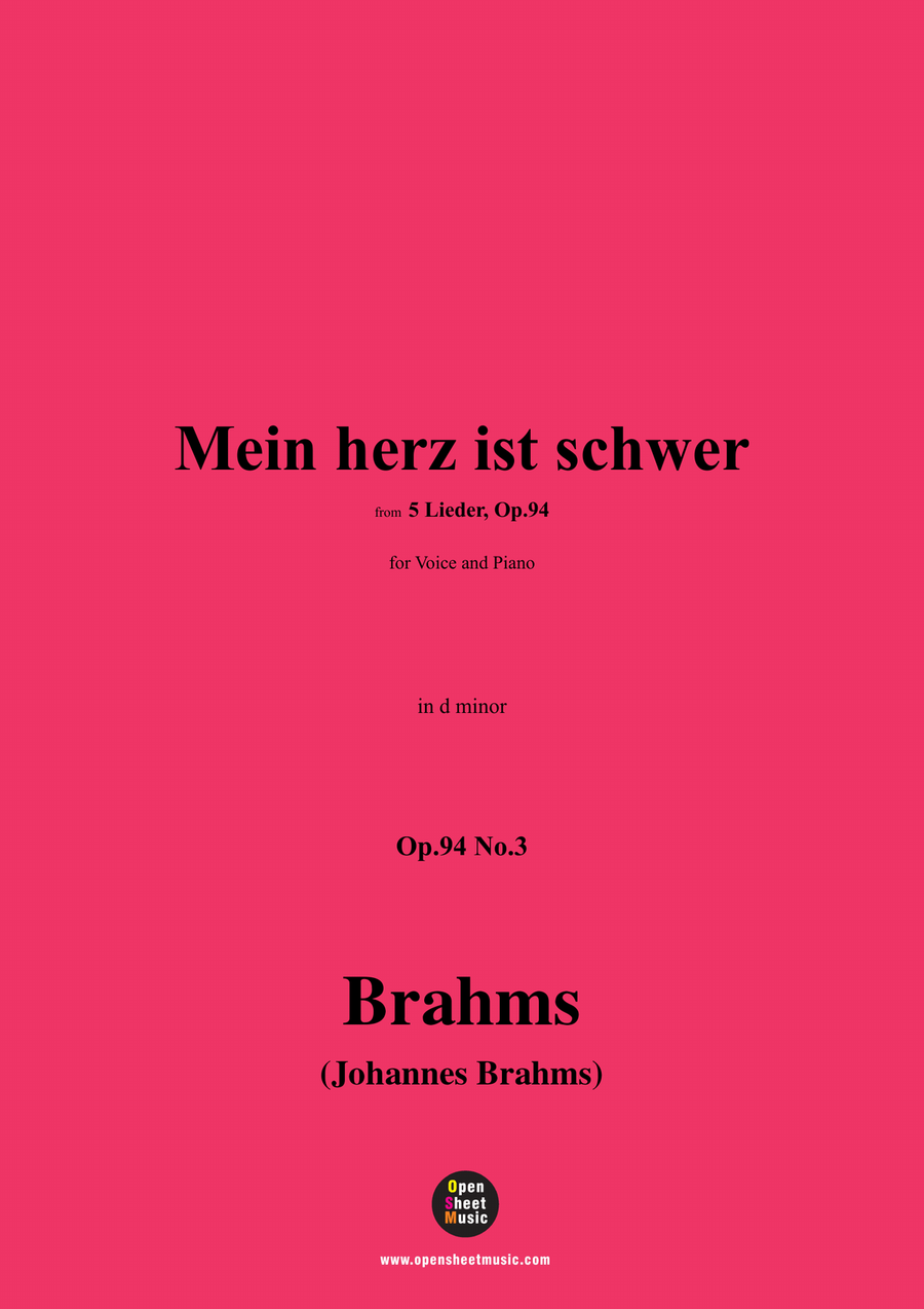 Brahms-Mein herz ist schwer,in d minor Piano, Vocal scores gallery preview page 1