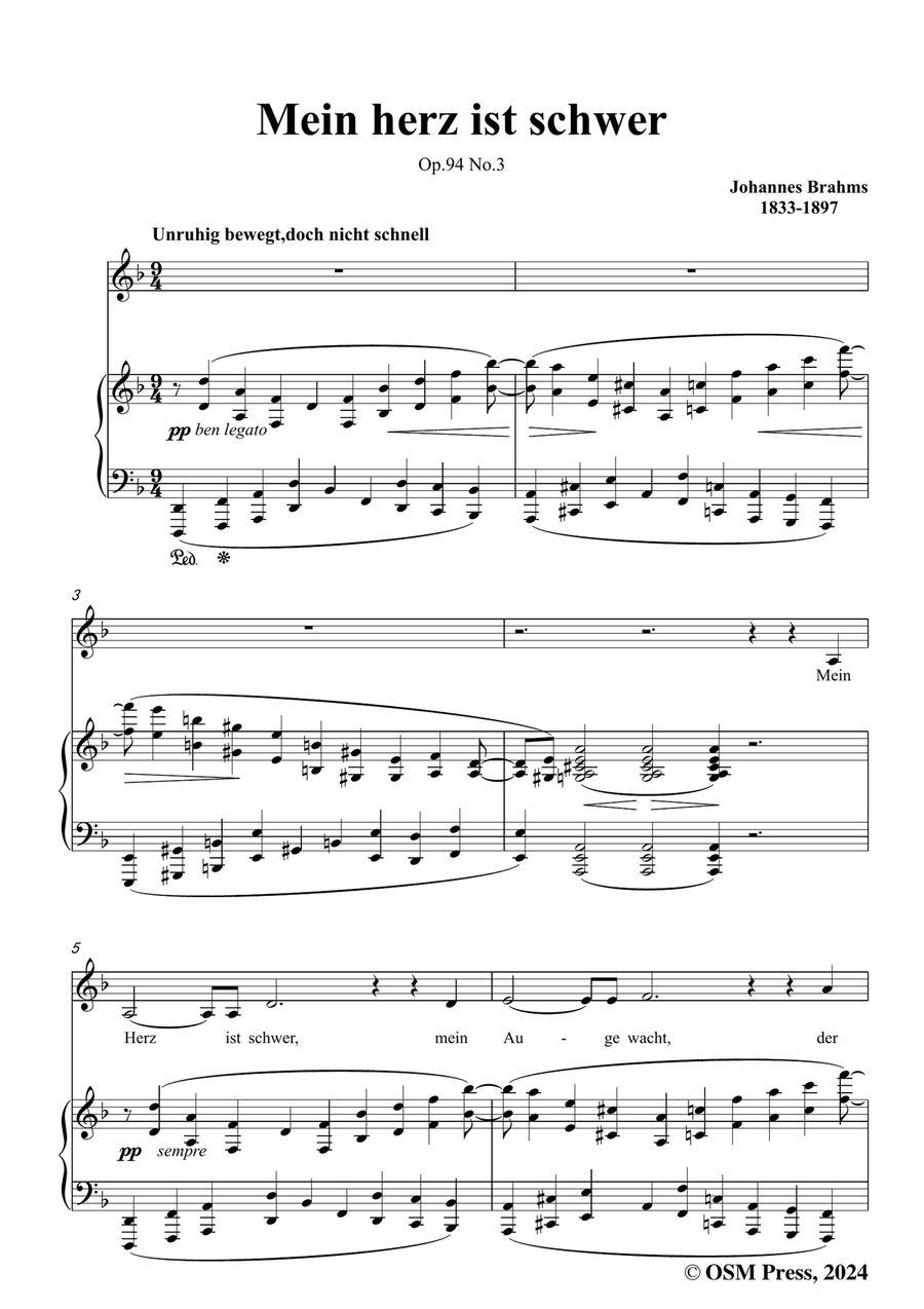 Brahms-Mein herz ist schwer,in d minor Piano, Vocal scores gallery preview page 3