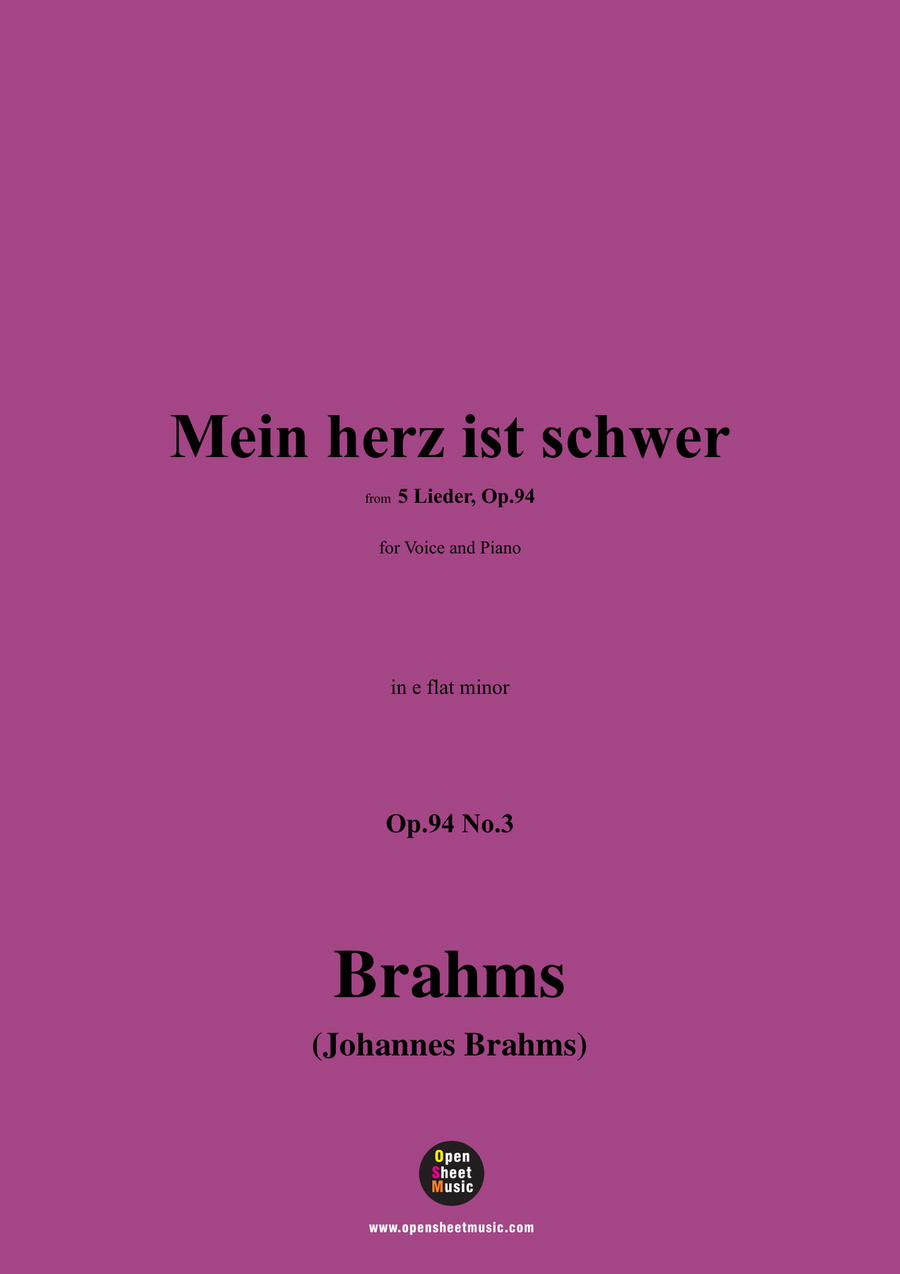 Brahms-Mein herz ist schwer,in e flat minor Piano, Vocal scores gallery preview page 1