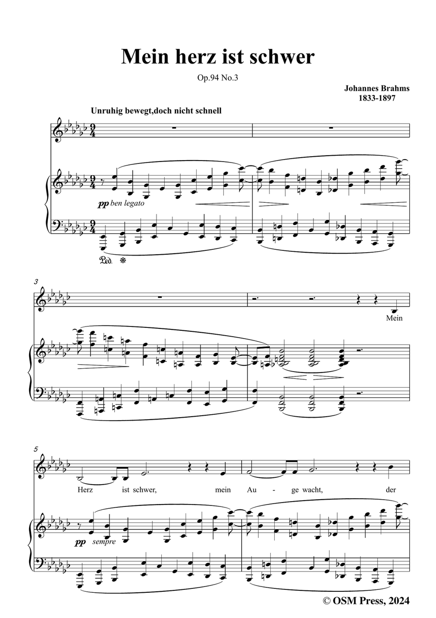 Brahms-Mein herz ist schwer,in e flat minor Piano, Vocal scores gallery preview page 3