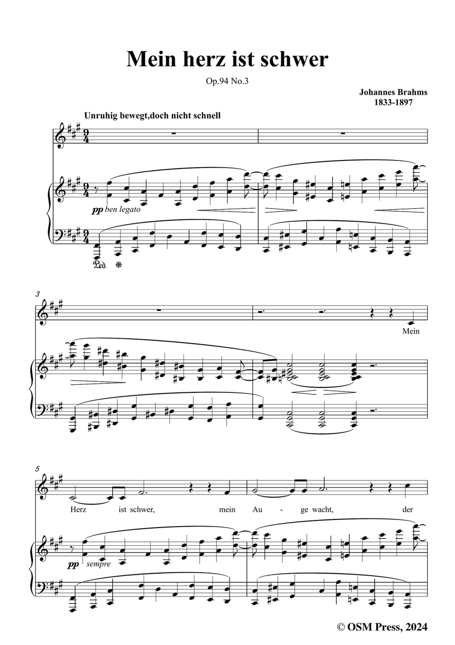 Brahms-Mein herz ist schwer,in f sharp minor Piano, Vocal scores gallery preview page 3
