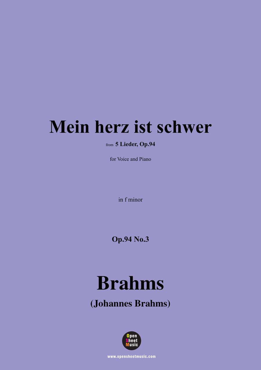 Brahms-Mein herz ist schwer,in f minor Piano, Vocal scores gallery preview page 1
