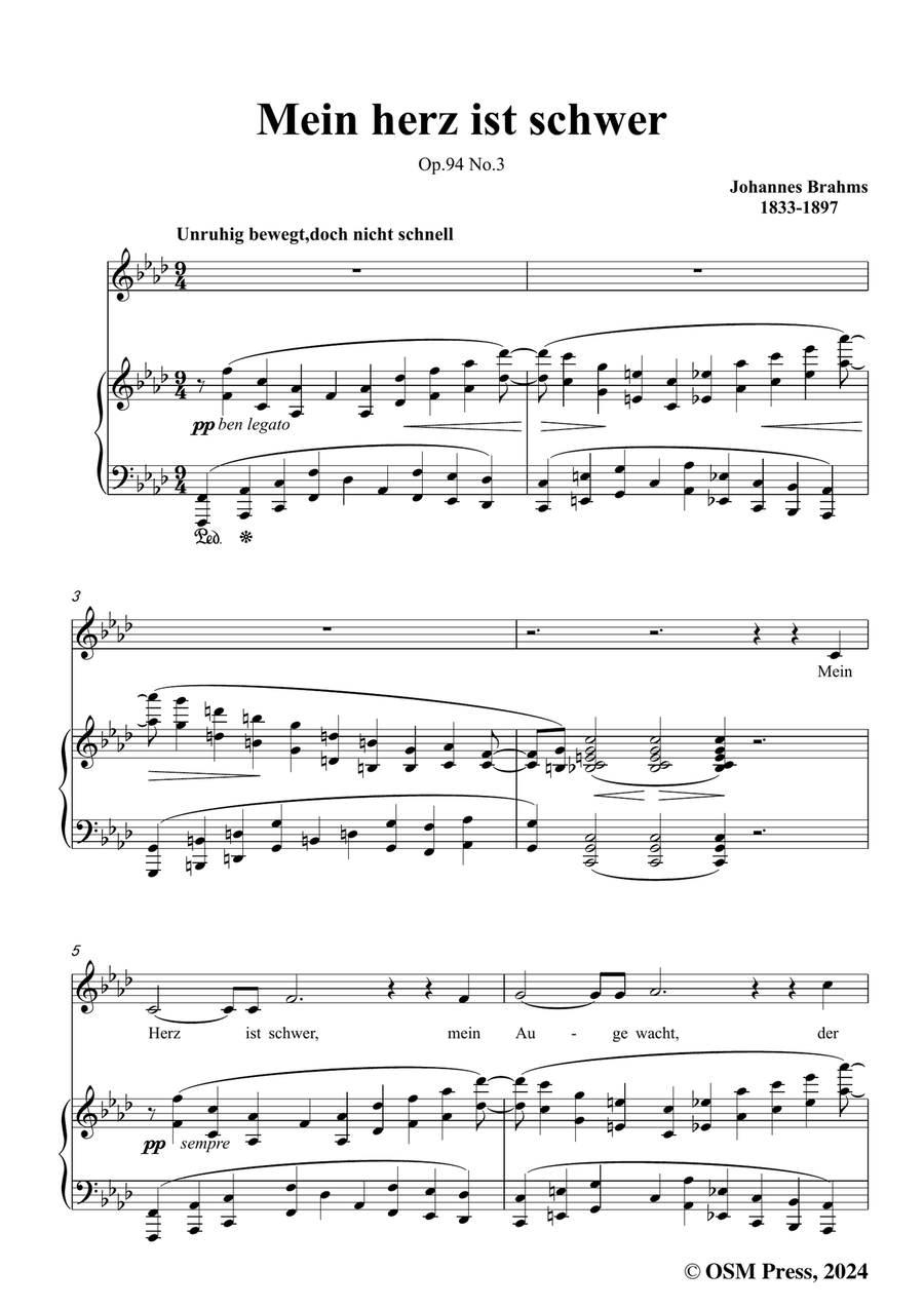 Brahms-Mein herz ist schwer,in f minor Piano, Vocal scores gallery preview page 3