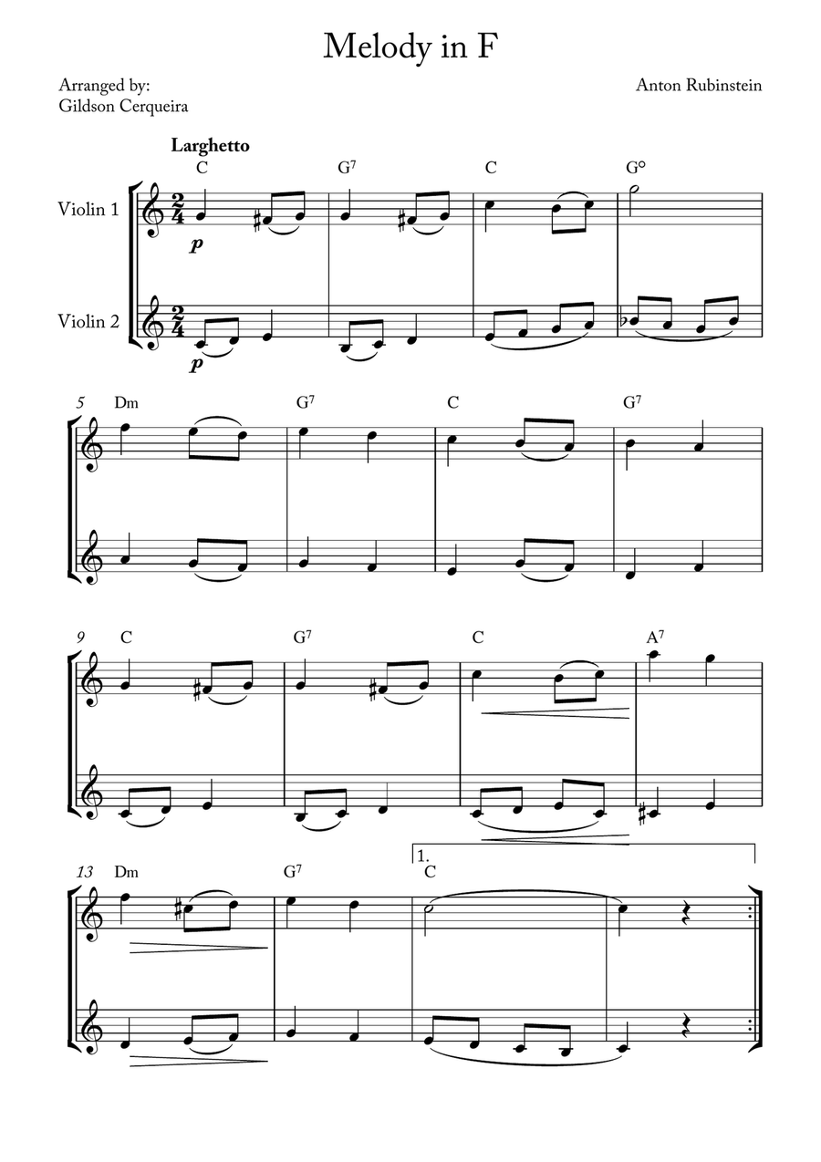 Melody in F Melody in F String Duet scores gallery preview page 1
