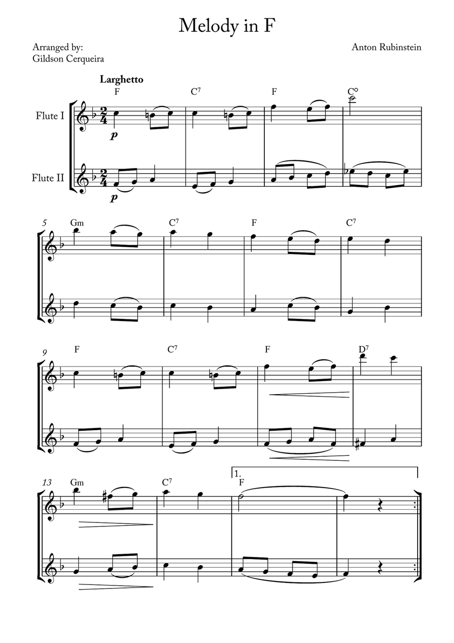 Melody in F Melody in F Flute Duet scores gallery preview page 1