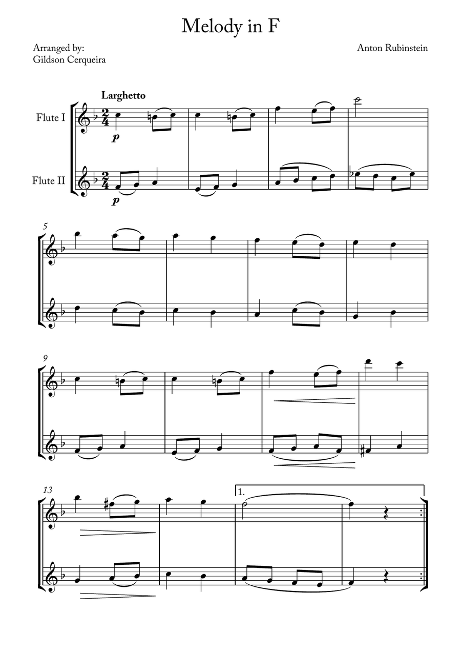 Melody in F Melody in F Flute Duet scores gallery preview page 1