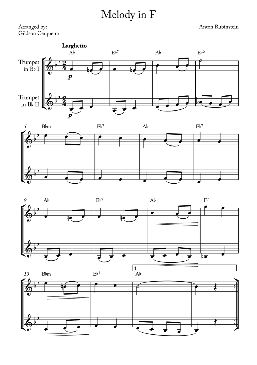 Melody in F Melody in F Trumpet Duet scores gallery preview page 1
