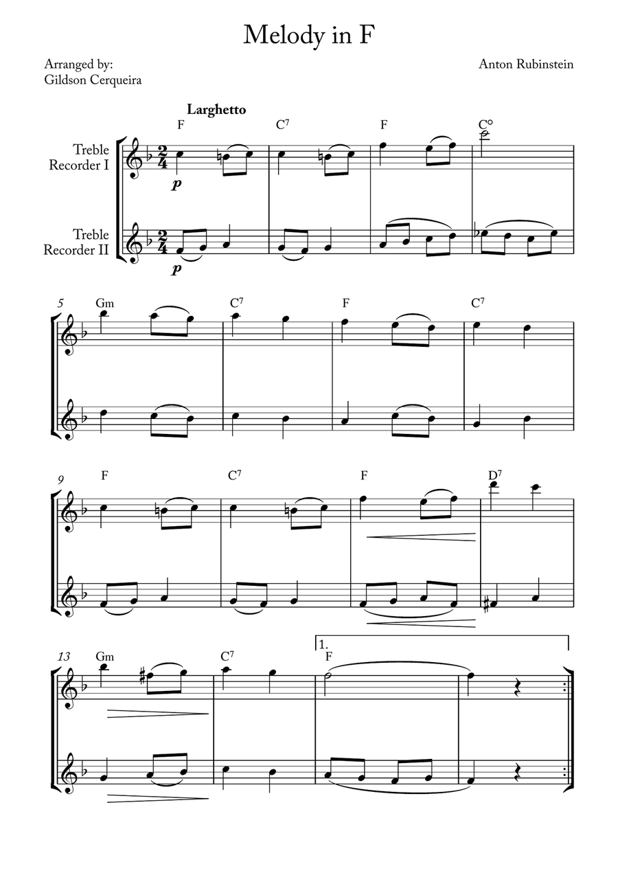 Melody in F Melody in F Woodwind Duet scores gallery preview page 1
