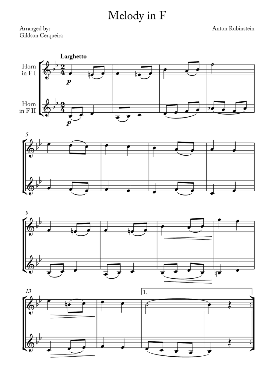 Melody in F Melody in F Brass Duet scores gallery preview page 1