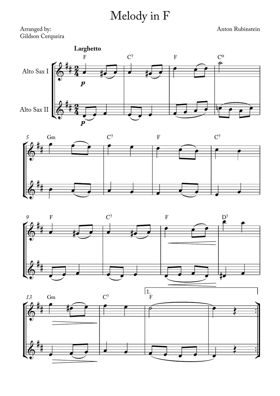 Melody in F Melody in F Woodwind Duet scores gallery preview page 1