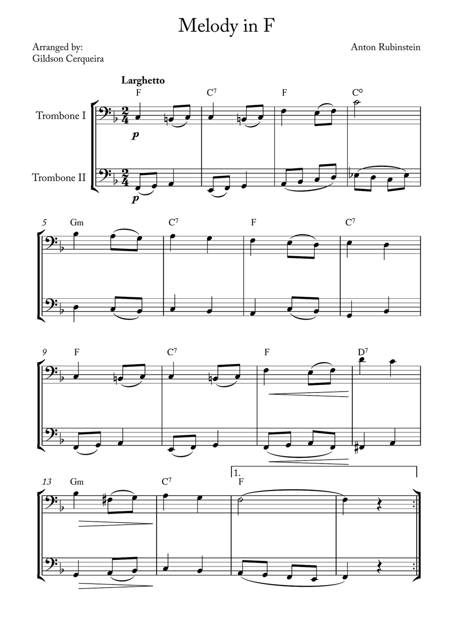 Melody in F Melody in F Trombone Duet scores gallery preview page 1