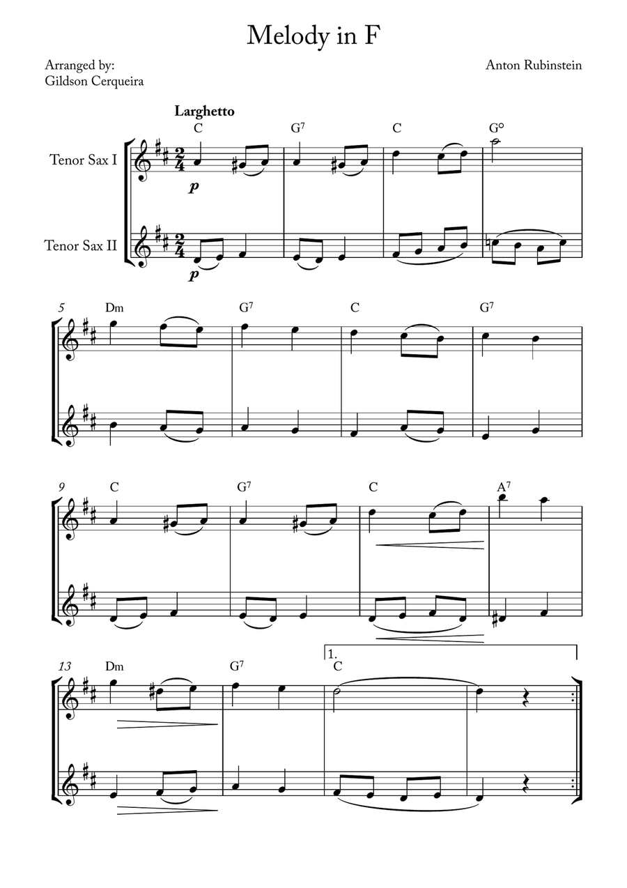 Melody in F Melody in F Woodwind Duet scores gallery preview page 1