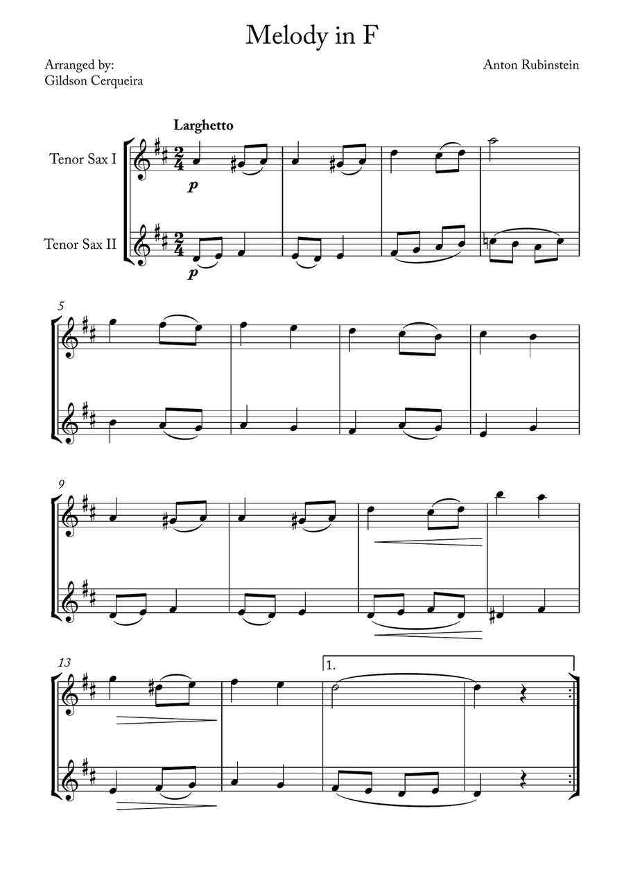 Melody in F Melody in F Woodwind Duet scores gallery preview page 1