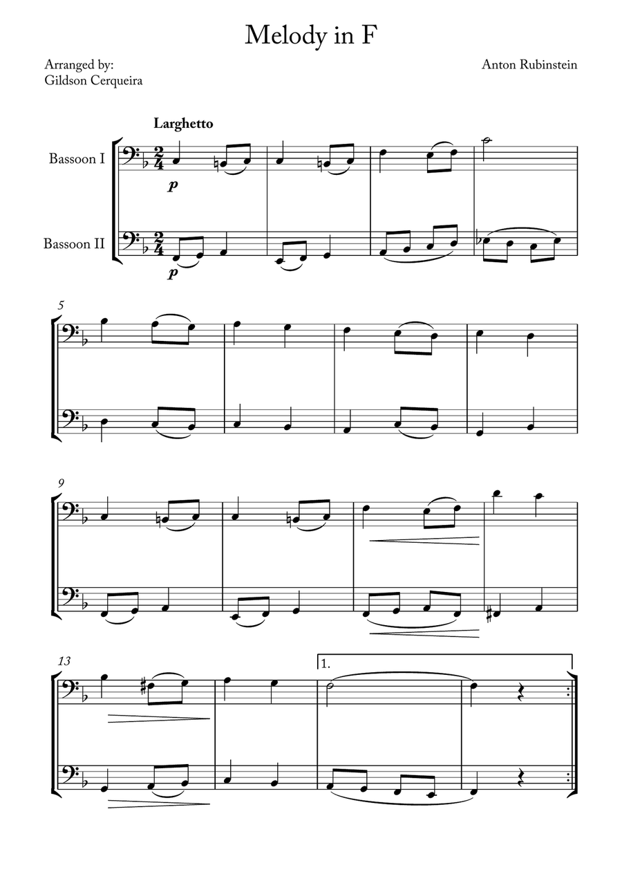 Melody in F Melody in F Woodwind Duet scores gallery preview page 1