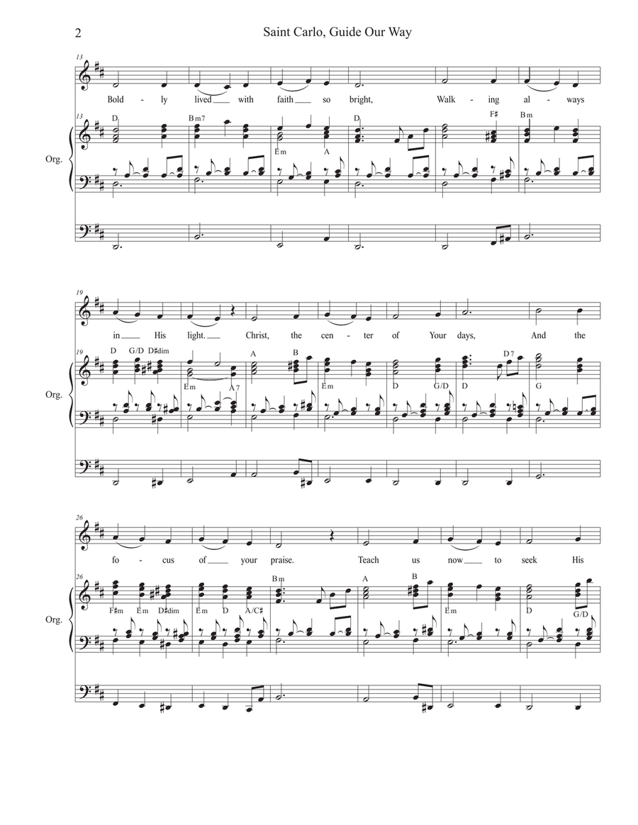 Saint Carlo, Guide Our Way (Unison choir) Unison Choir scores gallery preview page 2