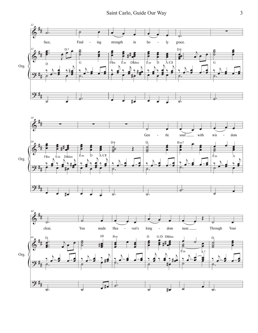 Saint Carlo, Guide Our Way (Unison choir) Unison Choir scores gallery preview page 3