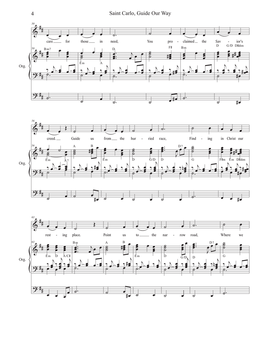 Saint Carlo, Guide Our Way (Unison choir) Unison Choir scores gallery preview page 4