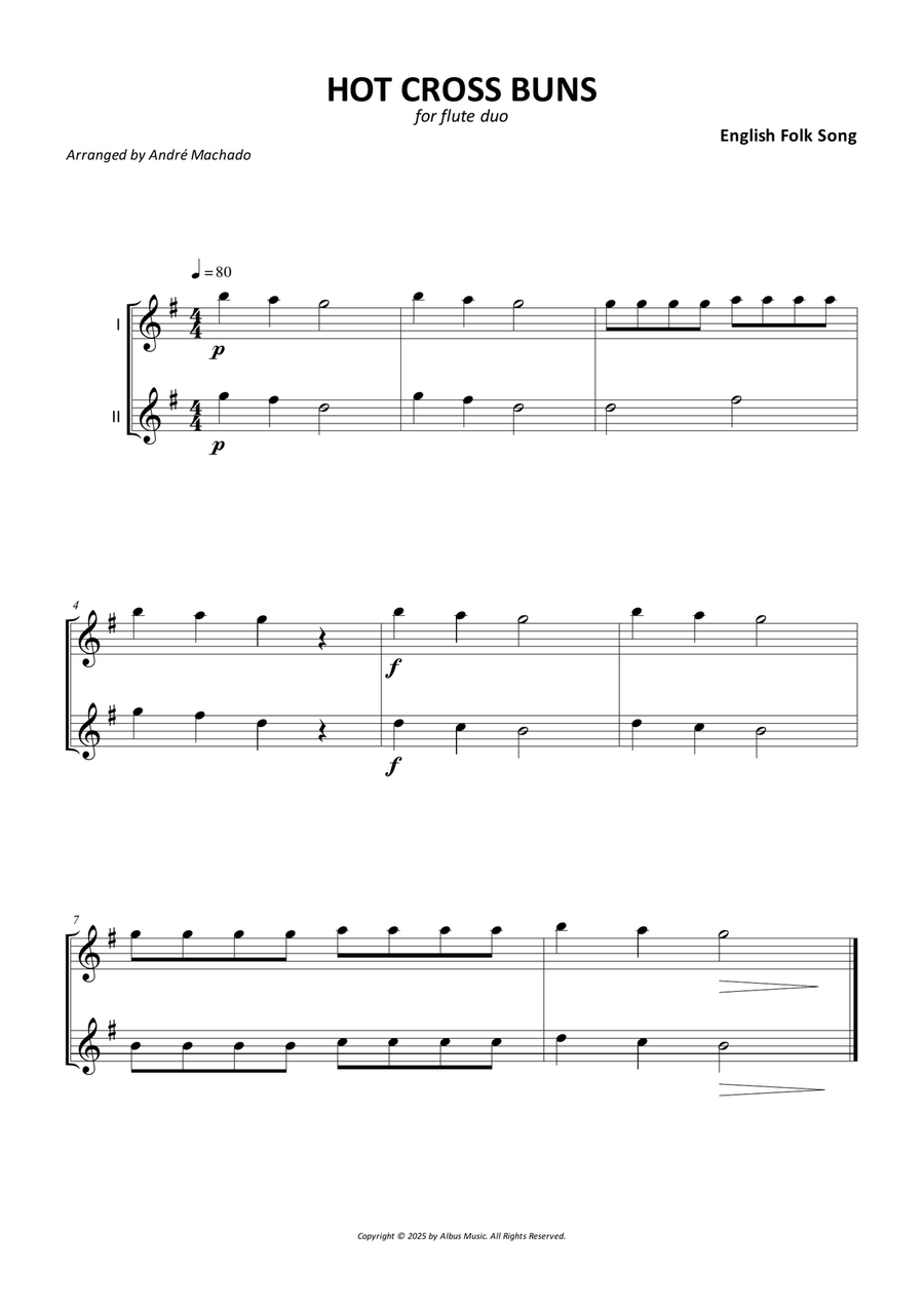 Hot Cross Buns Hot Cross Buns Flute Duet scores gallery preview page 1