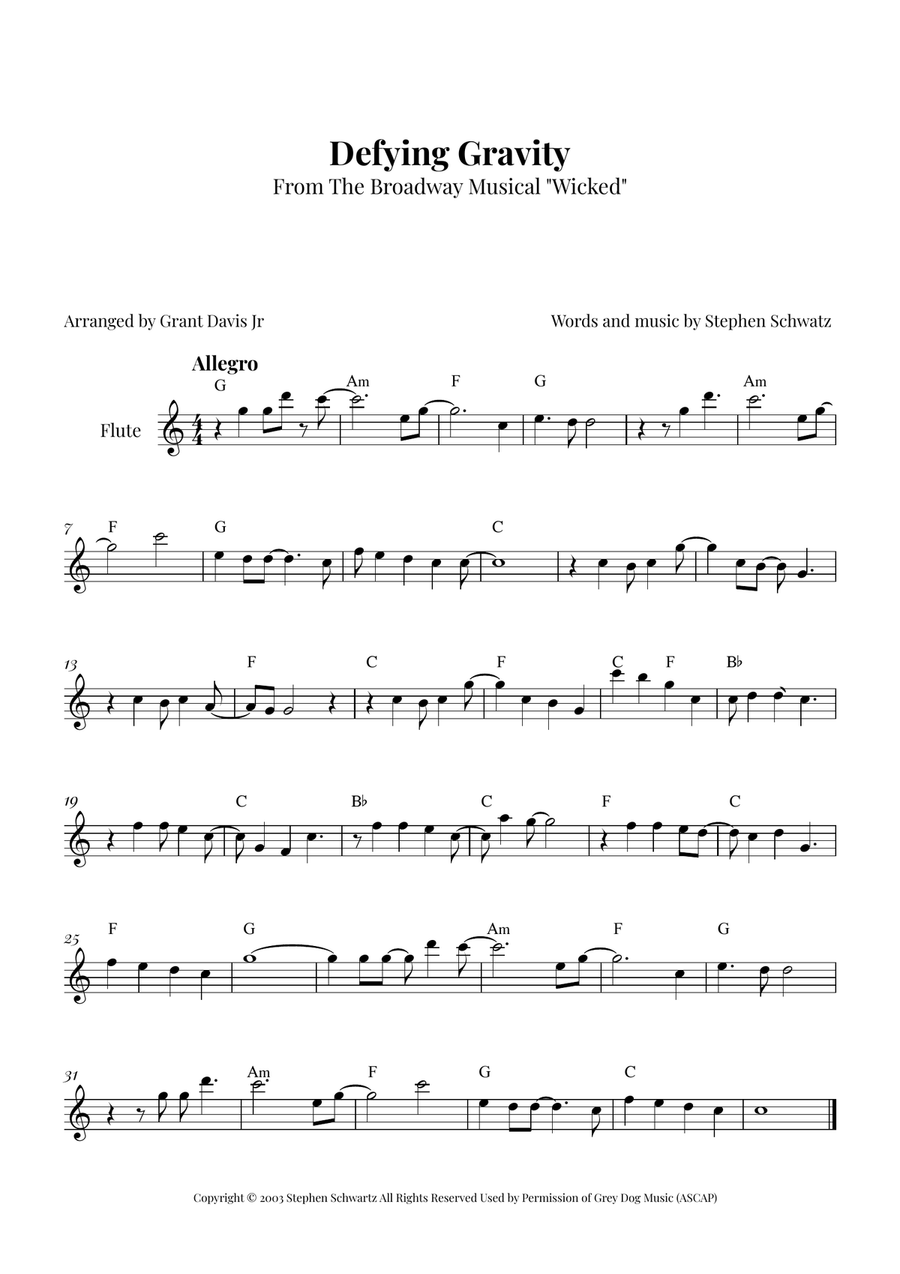 Defying Gravity Flute Solo scores gallery preview page 1