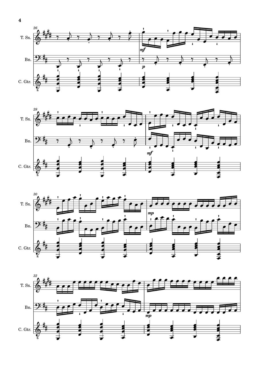 Canon in D Major, P.37; T.337. T. Sax, Bassoon, and Guitar. Score and Parts. Chamber Music scores gallery preview page 4