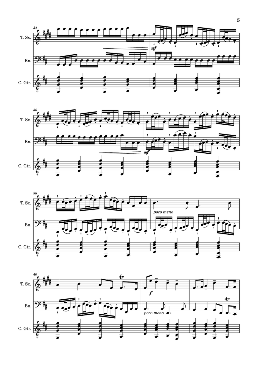 Canon in D Major, P.37; T.337. T. Sax, Bassoon, and Guitar. Score and Parts. Chamber Music scores gallery preview page 5