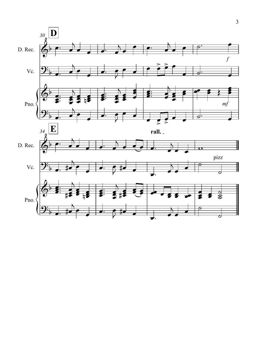 Auld Lang Syne for Descant Recorder and Cello Duet Soprano Recorder scores gallery preview page 3