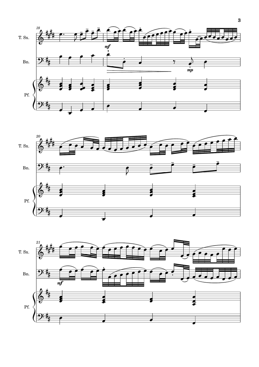 Canon in D Major, P.37; T.337. T. Sax, Bassoon, and Piano. Score and Parts. Woodwind Duet scores gallery preview page 3