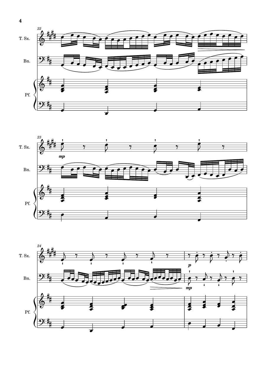 Canon in D Major, P.37; T.337. T. Sax, Bassoon, and Piano. Score and Parts. Woodwind Duet scores gallery preview page 4