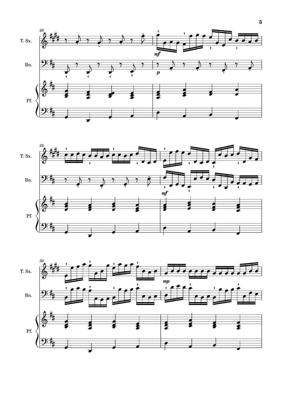 Canon in D Major, P.37; T.337. T. Sax, Bassoon, and Piano. Score and Parts. Woodwind Duet scores gallery preview page 5