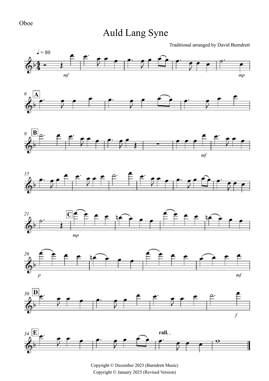 Auld Lang Syne for Oboe and Cello Duet Oboe scores gallery preview page 4